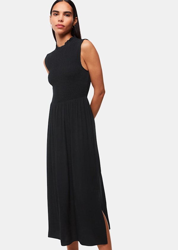 Black Heidi Shirred Bodice Dress